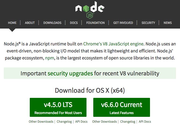 Node.jsのダウンロードページ